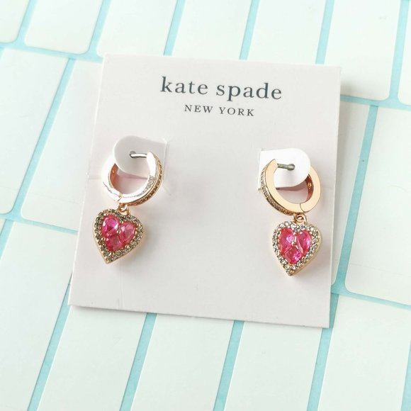 Kate Spade Jewelry - Kate Spade Spell It Out Heart Red Rose Gold Huggie Earrings with dust bag